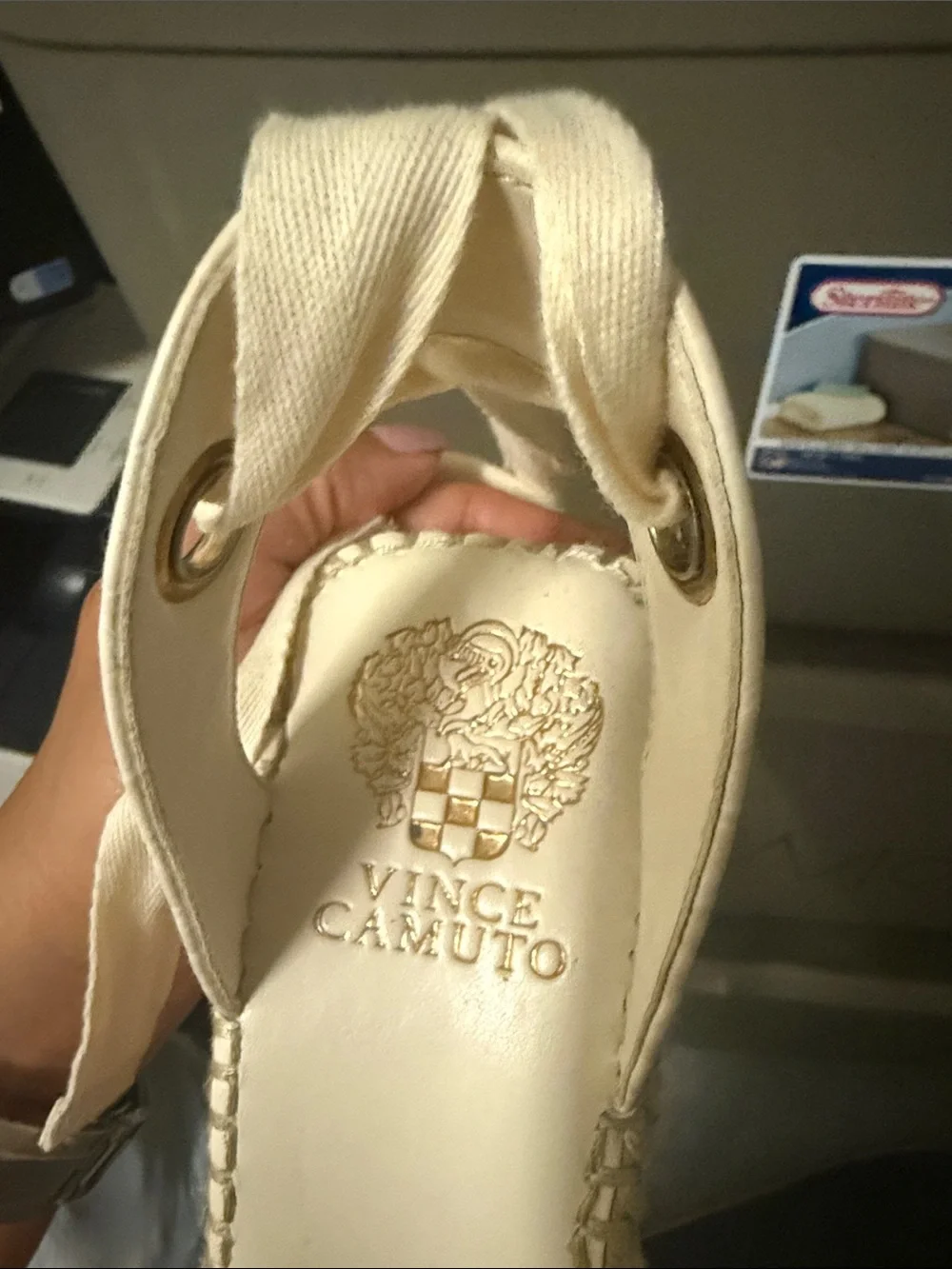 Vince Camuto Cream Espadrille Wedge Sandals